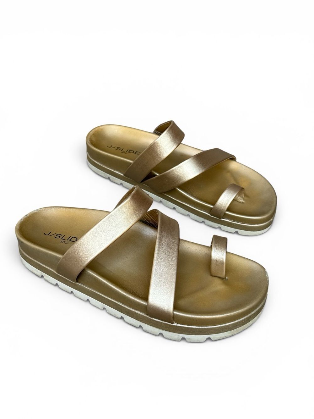 Urban Sport by J/Slides Rihanna Metallic Gold Toe Loop Platform Sandals size 7